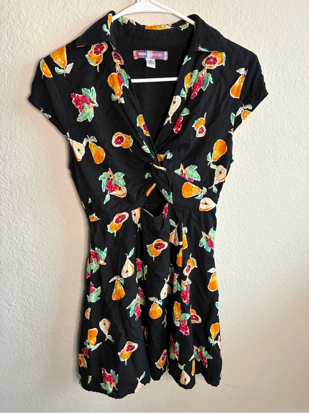 Urban Outfitters Black Fruit-Print Twist Mini Dress